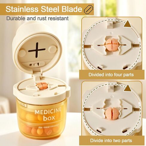 Portable Pill Cutter with Water Cup, 1/2 and 1/4 Tablet Splitter Pill Grinder Crusher Storage Box, ABS Stainless Steel Multifunctional Travel Medicine Organizer in Saudi Arabia