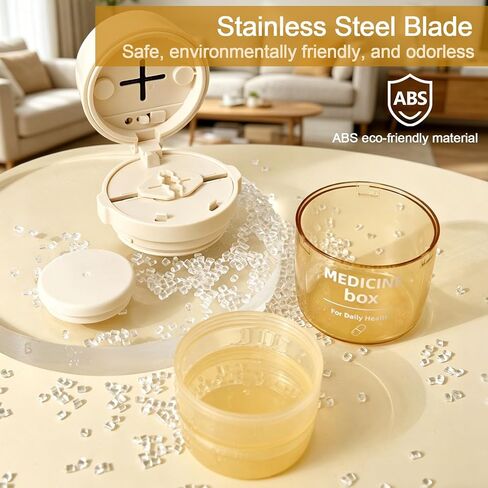 Portable Pill Cutter with Water Cup, 1/2 and 1/4 Tablet Splitter Pill Grinder Crusher Storage Box, ABS Stainless Steel Multifunctional Travel Medicine Organizer in Saudi Arabia