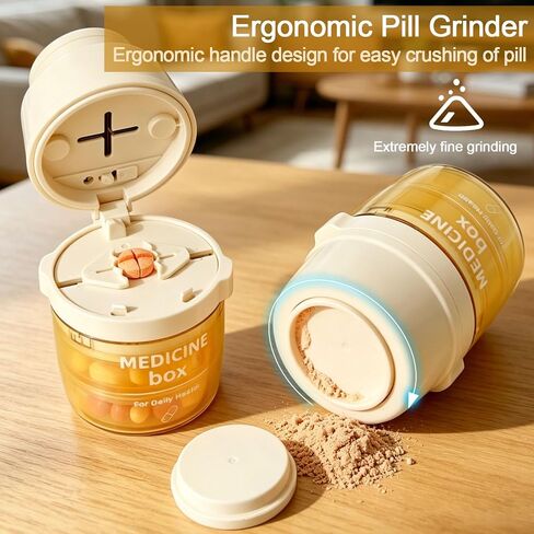 Portable Pill Cutter with Water Cup, 1/2 and 1/4 Tablet Splitter Pill Grinder Crusher Storage Box, ABS Stainless Steel Multifunctional Travel Medicine Organizer in Saudi Arabia