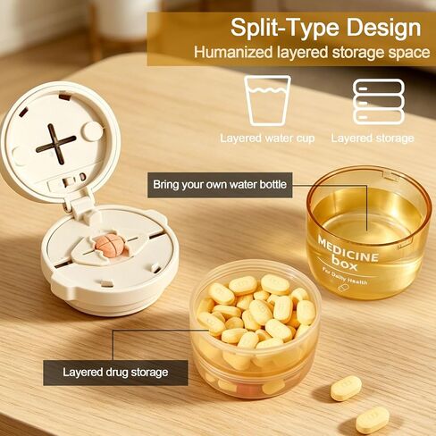 Portable Pill Cutter with Water Cup, 1/2 and 1/4 Tablet Splitter Pill Grinder Crusher Storage Box, ABS Stainless Steel Multifunctional Travel Medicine Organizer in Saudi Arabia