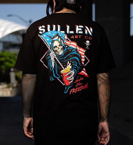 تي شيرت Sullen Men's Taste Like Freedom Americana Collection Tattoo Lifestyle Graphic من القطن الفاخر بأكمام قصيرة in Kuwait
