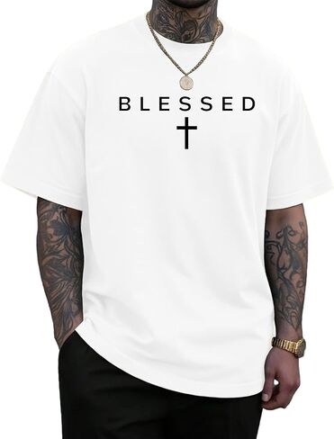 KUYIGO Blessed Cross Graphic T-Shirt for Men Christian Faith Short Sleeve Casual Streetwear Tee in Kuwait