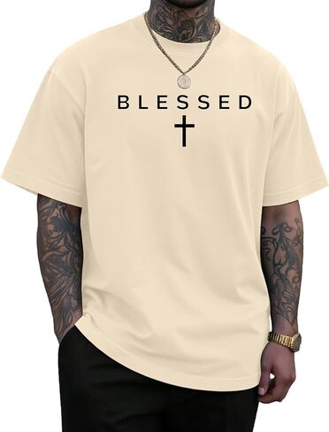 تي شيرت KUYIGO Blessed Cross Graphic للرجال من Christian Faith بأكمام قصيرة كاجوال ملابس الشارع in Kuwait