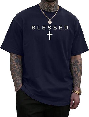 تي شيرت KUYIGO Blessed Cross Graphic للرجال من Christian Faith بأكمام قصيرة كاجوال ملابس الشارع in Kuwait