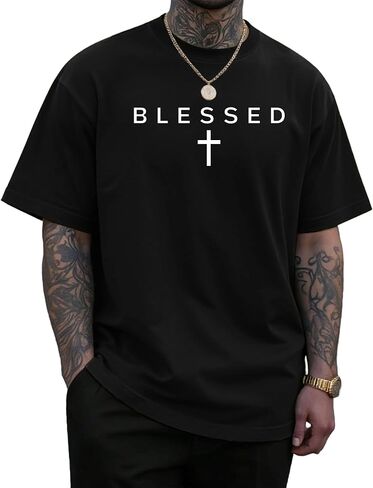 تي شيرت KUYIGO Blessed Cross Graphic للرجال من Christian Faith بأكمام قصيرة كاجوال ملابس الشارع in Kuwait