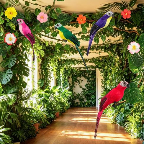 FRIENDISU 39 pcs Vbs 2026 Jungle Party Decoration Rainforest Falls Decor with Tropical Parrot Palm Leaves, Fake Vines Artificial Rattan Hibiscus Flowers for Birthday Classroom Decor in Saudi Arabia