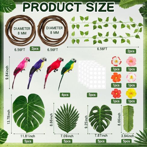 FRIENDISU 39 pcs Vbs 2026 Jungle Party Decoration Rainforest Falls Decor with Tropical Parrot Palm Leaves, Fake Vines Artificial Rattan Hibiscus Flowers for Birthday Classroom Decor in Saudi Arabia