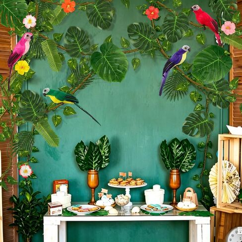 FRIENDISU 39 pcs Vbs 2026 Jungle Party Decoration Rainforest Falls Decor with Tropical Parrot Palm Leaves, Fake Vines Artificial Rattan Hibiscus Flowers for Birthday Classroom Decor in Saudi Arabia