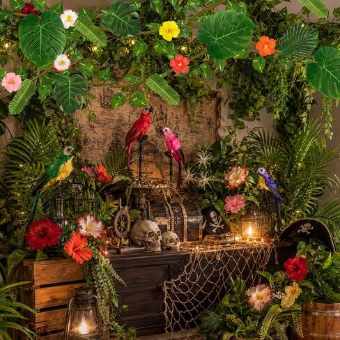 FRIENDISU 39 pcs Vbs 2026 Jungle Party Decoration Rainforest Falls Decor with Tropical Parrot Palm Leaves, Fake Vines Artificial Rattan Hibiscus Flowers for Birthday Classroom Decor in Saudi Arabia