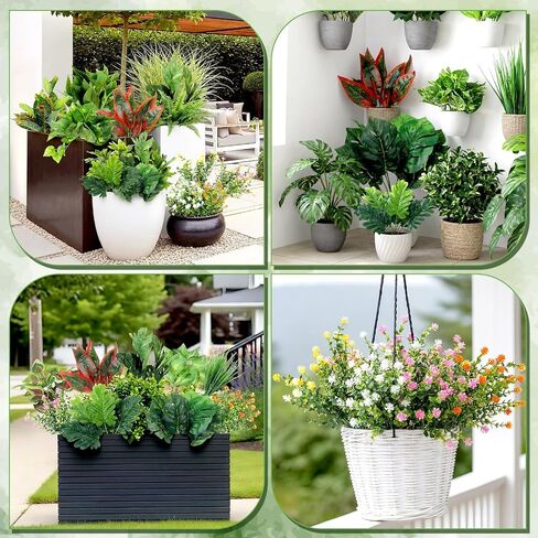 Hoteam 30 Bundles Outdoor Artificial Plants Faux Bushes Plastic Fake Greenery Stems Shrubs UV Resistant for Indoor Outside Hanging Plants Front Porch Home Garden Window Box Spring Summer Decor in Kuwait
