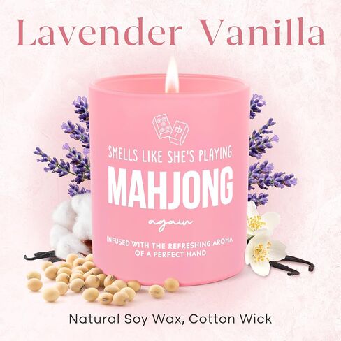 Mahjong Gifts for Women, Funny Mah Jongg Accessories, Gifts for Mahjong Lovers, Game Night Mother's Day Christmas Birthday for Mom Friend - Handmade Relaxing Lavender Scented Candle 10oz in Saudi Arabia