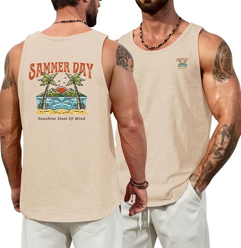 Men Graphic Tank Top Cotton Casual Summer Beach Tanktop (S-XXL) in Saudi Arabia