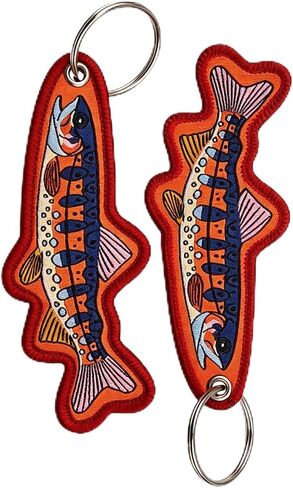 Seyaa Embroidered Fish Keychain Fishing Gifts for Men Women, Trout Fish Charms Cartoon Fishing Keychain For Handbags Backpack, Brook Trout Fishing Stuff For Motorcycle Key Tag Car Accessories in Saudi Arabia
