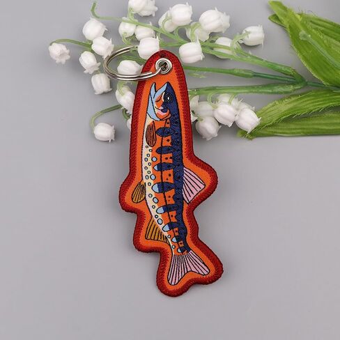 Seyaa Embroidered Fish Keychain Fishing Gifts for Men Women, Trout Fish Charms Cartoon Fishing Keychain For Handbags Backpack, Brook Trout Fishing Stuff For Motorcycle Key Tag Car Accessories in Saudi Arabia
