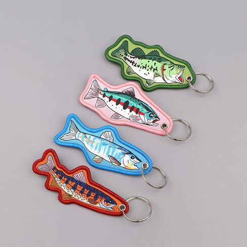 Seyaa Embroidered Fish Keychain Fishing Gifts for Men Women, Trout Fish Charms Cartoon Fishing Keychain For Handbags Backpack, Brook Trout Fishing Stuff For Motorcycle Key Tag Car Accessories in Saudi Arabia