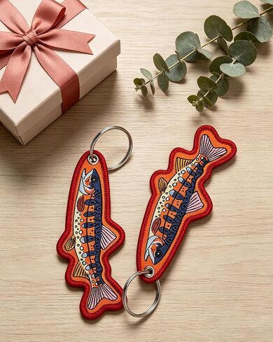 Seyaa Embroidered Fish Keychain Fishing Gifts for Men Women, Trout Fish Charms Cartoon Fishing Keychain For Handbags Backpack, Brook Trout Fishing Stuff For Motorcycle Key Tag Car Accessories in Saudi Arabia