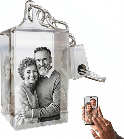 Personalized 3D Crystal Photo Keychain & Key Ring, Custom Engraved K9 Crystal Picture Keychain Gift Keepsake in Kuwait