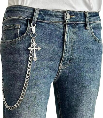 KALHE Gothic Cross Wallet Chain for Jeans, Stainless Steel Biker Pants Chain with Decorative Cross Pendant, Heavy Duty Link Chain Accessory in Saudi Arabia