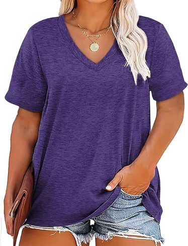 Kancystore Women's Plus Size V Neck T Shirts Short Sleeve Tops Casual Summer Tshirts Loose Fit Tees XL-5X in Saudi Arabia