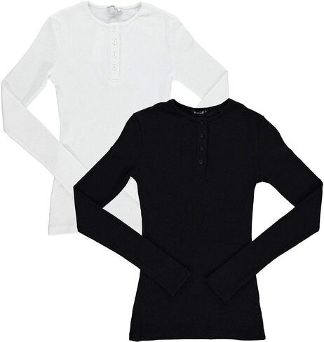 KIKI RIKI Womans Ribbed Long Sleeve Henley T-Shirt 29338 in Saudi Arabia
