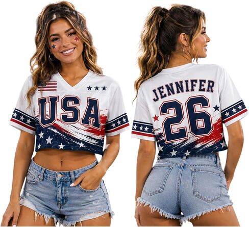 Personalized Soccer Crop Top Jersey Women Custom Name Number Fan Shirt Stadium Outfit Country Soccer Fan, Sports Lovers in Saudi Arabia