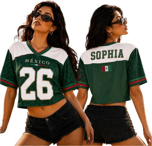 Personalized Soccer Crop Top Jersey Women Custom Name Number Fan Shirt Stadium Outfit Country Soccer Fan, Sports Lovers in Saudi Arabia