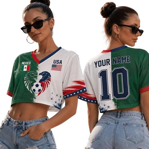 Personalized Soccer Crop Top Jersey Women Custom Name Number Fan Shirt Stadium Outfit Country Soccer Fan, Sports Lovers in Saudi Arabia
