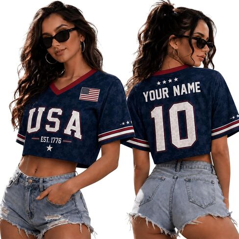 Personalized Soccer Crop Top Jersey Women Custom Name Number Fan Shirt Stadium Outfit Country Soccer Fan, Sports Lovers in Saudi Arabia