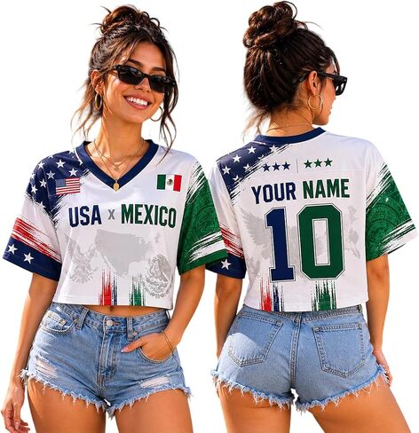 Personalized Soccer Crop Top Jersey Women Custom Name Number Fan Shirt Stadium Outfit Country Soccer Fan, Sports Lovers in Saudi Arabia