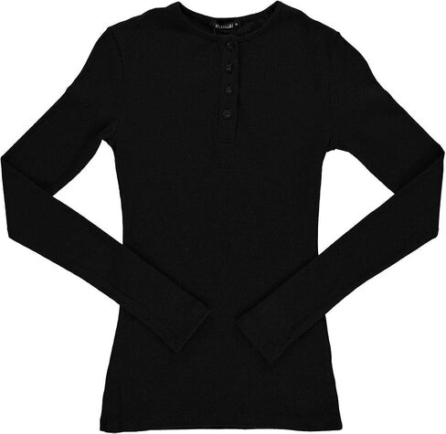 KIKI RIKI Womans Ribbed Long Sleeve Henley T-Shirt 29338 in Saudi Arabia