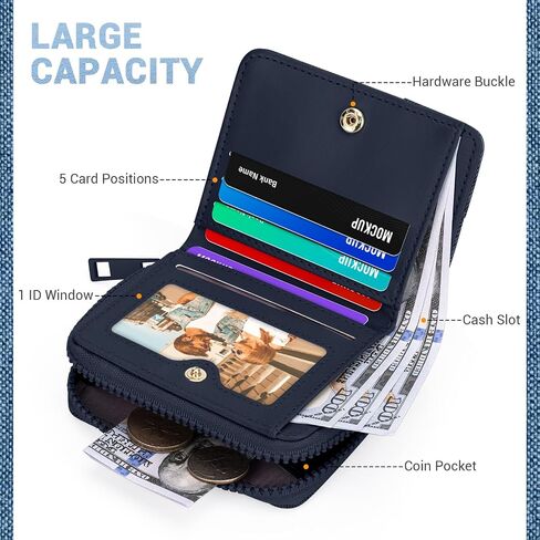 محفظة من الدنيم للنساء، محافظ صغيرة بحامل بطاقات RFID مع جيب بسحاب للنساء والفتيات (بني الدنيم) in Kuwait