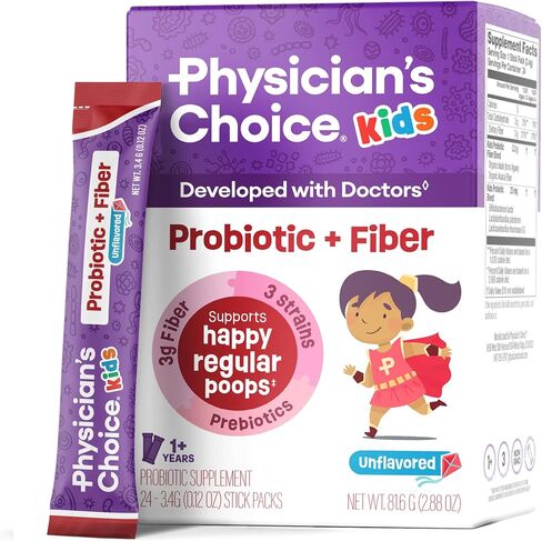 Physician's Choice Kids Probiotic + Prebiotic Fiber Packets (Ages 1+) - Supports Regularity, Occasional Constipation & A Healthy Digestive System - No Allergens or Preservatives - Unflavored - 24 Pack in Saudi Arabia