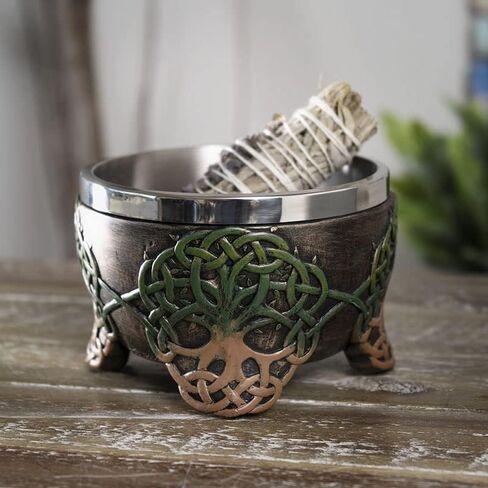 Pacific Giftware Celtic Tree of Life Smudge Bowl with Removable Stainless Steel Insert, Decorative Resin Incense Burner with Footed Base, Spiritual Altar Accessory 3" H in Saudi Arabia