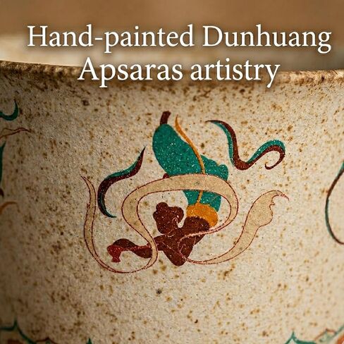 Handmade Dunhuang Flying Apsaras Incense Burner,Ceramic Censer 4.5" x 4.5" x 3.9" – Grit Texture & Kiln-Change Glaze – Chinese Buddhist Decor for Meditation in Saudi Arabia