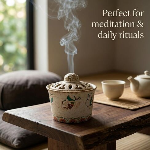 Handmade Dunhuang Flying Apsaras Incense Burner,Ceramic Censer 4.5" x 4.5" x 3.9" – Grit Texture & Kiln-Change Glaze – Chinese Buddhist Decor for Meditation in Saudi Arabia