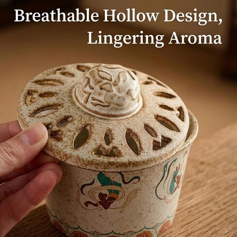 Handmade Dunhuang Flying Apsaras Incense Burner,Ceramic Censer 4.5" x 4.5" x 3.9" – Grit Texture & Kiln-Change Glaze – Chinese Buddhist Decor for Meditation in Saudi Arabia
