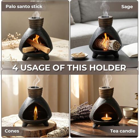 Palo Santo Chimney,Palo Santo Holder Ceramic Aroma Holder Incense Holder for Sticks Sage Cones Incense Burner Ceramic Mini Chimney for Meditation Yoga, Ash Catcher Room Home Decor (Coffee-A) in Saudi Arabia