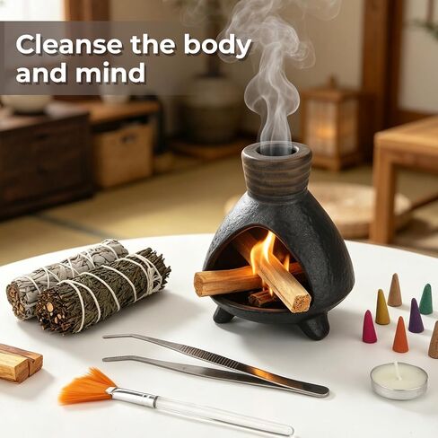 Palo Santo Chimney,Palo Santo Holder Ceramic Aroma Holder Incense Holder for Sticks Sage Cones Incense Burner Ceramic Mini Chimney for Meditation Yoga, Ash Catcher Room Home Decor (Coffee-A) in Saudi Arabia