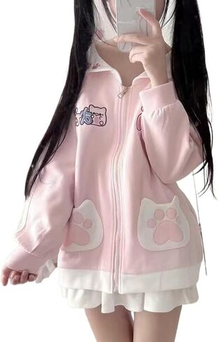 Pokn Y2K Bunny Ear Jojifuku Cutecore Kawaii Hoodie Clothes Women Long Sleeves Tops Graphic Cutecore Shoujo Clothes in Saudi Arabia