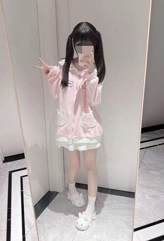 Pokn Y2K Bunny Ear Jojifuku Cutecore Kawaii Hoodie Clothes Women Long Sleeves Tops Graphic Cutecore Shoujo Clothes in Saudi Arabia