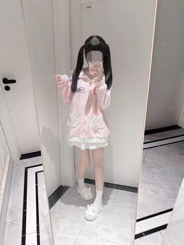 Pokn Y2K Bunny Ear Jojifuku Cutecore Kawaii Hoodie Clothes Women Long Sleeves Tops Graphic Cutecore Shoujo Clothes in Saudi Arabia