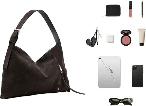 AllSaints Alba Suede Shldr Bag Bitter Brown One Size in Kuwait