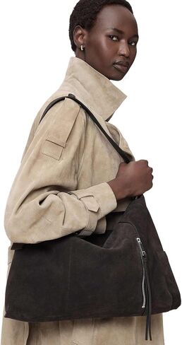 AllSaints Alba Suede Shldr Bag Bitter Brown One Size in Kuwait
