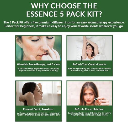 Essence Nasal Diffuser Ring | Solid Scents Essential Oils | Aromatherapy Nose Ring | Personal Scent Clip for Travel, Work & Everyday Use | Made in USA | Eucalyptus | 5 Pack in Saudi Arabia