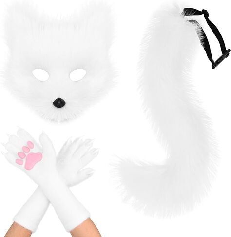 SMILETERNITY Faux Fur Animal Cat Fox Mask Wolf Tail and Long Paw Gloves Set for Halloween Party Costume Accessories in Saudi Arabia