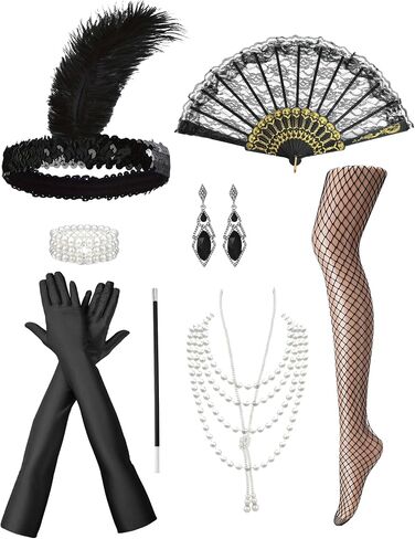 Zinniday Vintage 1920s Accessories for Women, 9 Pcs 20s Flapper Accessories Roaring 20s Theme Set for Evening Cocktail Prom in Saudi Arabia