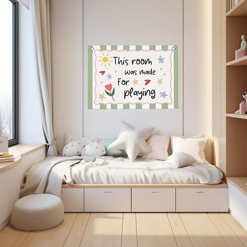 Kids Playroom Decor Banner Sage Green Play Room Wall Decor 30"x20" in Saudi Arabia