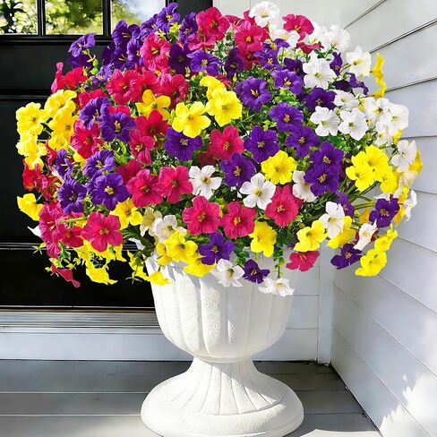 Artificial Flowers for Outdoors, 12 Bundles Mixed Color Artificial Petunias Fake Flowers for Outside, UV Resistant Realistic Silk Flowers for Decorations, Outdoor Faux Flowers Plants for Garden Porch in Saudi Arabia