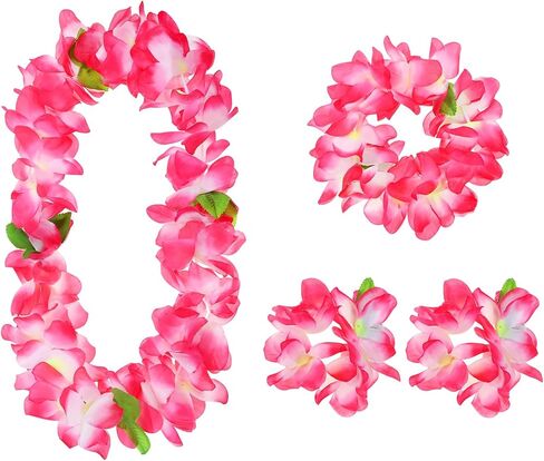 مجموعة PENTA ANGEL Hawaiian Leis لحفلة Luau 4 قطع شريط زهور استوائية Lei لصيف الشاطئ وحمام السباحة وحفلات التخرج والرقص (وردي) in Kuwait