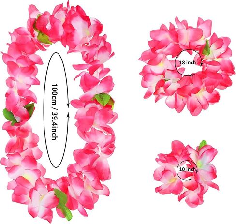مجموعة PENTA ANGEL Hawaiian Leis لحفلة Luau 4 قطع شريط زهور استوائية Lei لصيف الشاطئ وحمام السباحة وحفلات التخرج والرقص (وردي) in Kuwait